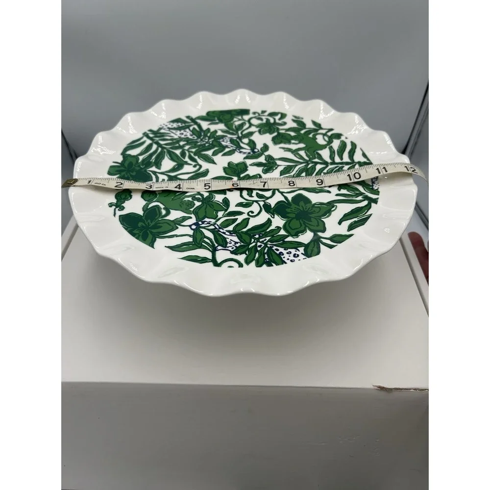 Lilly Pulitzer 017521 12in Ceramic Cake Stand & Knife Set Green/White Floral